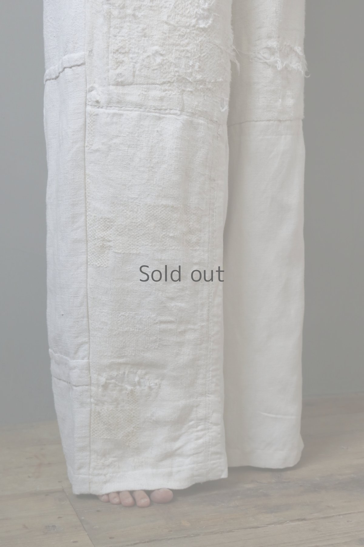 画像4: 【ササキチホ】アンティークリネン　BOROツギハギワイドパンツ／白b (4)