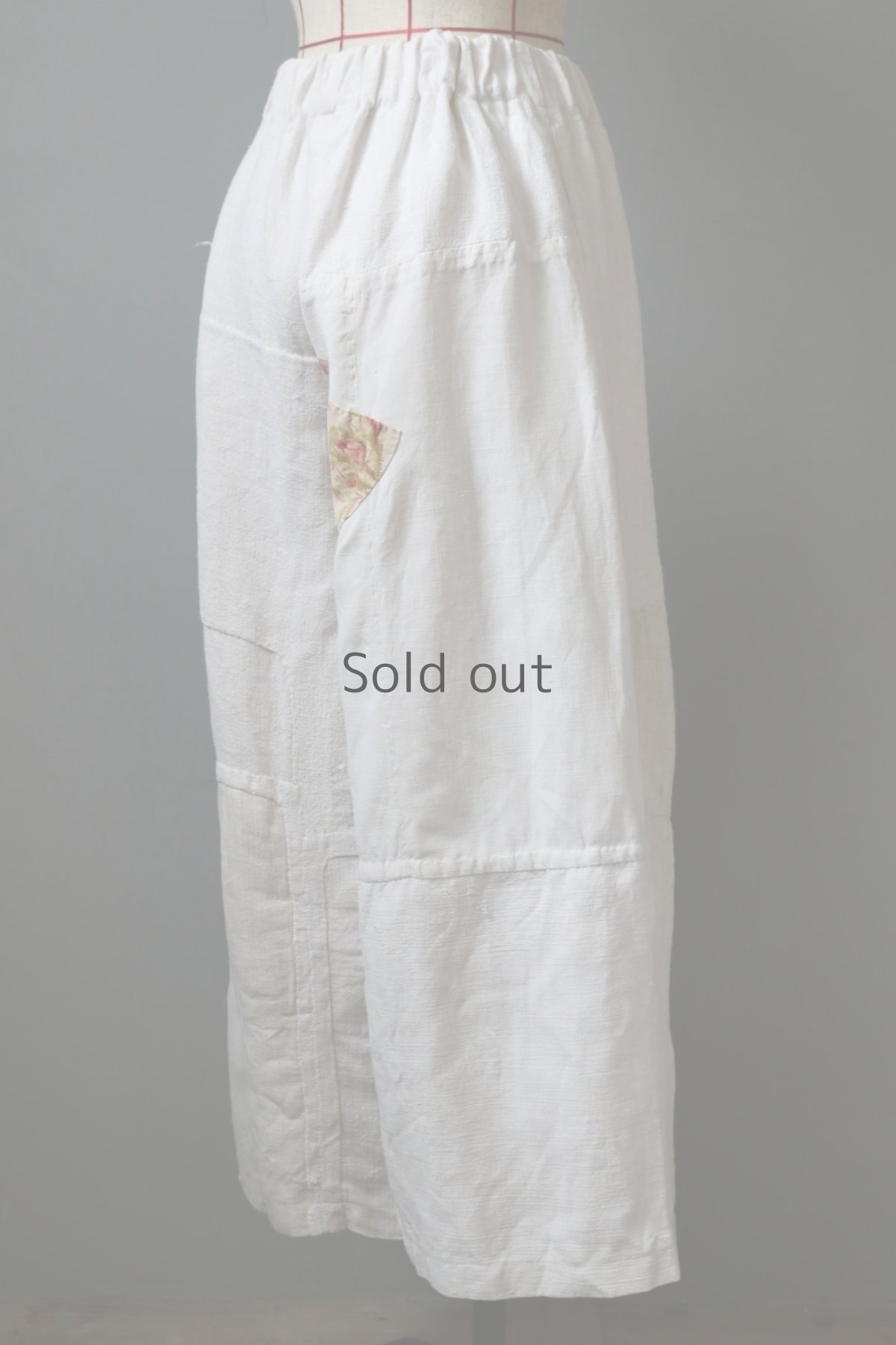 画像9: 【ササキチホ】アンティークリネン　BORO ツギハギワイドパンツ／白a (9)