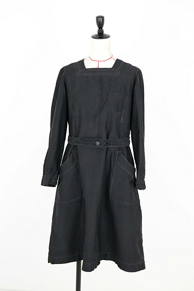 大宮1940〜50s　フランスヴィンテージ　ワークドレス　ワンピース　ブラック　フレンチワーク　レディース　アンティーク　古着 Mサイズ