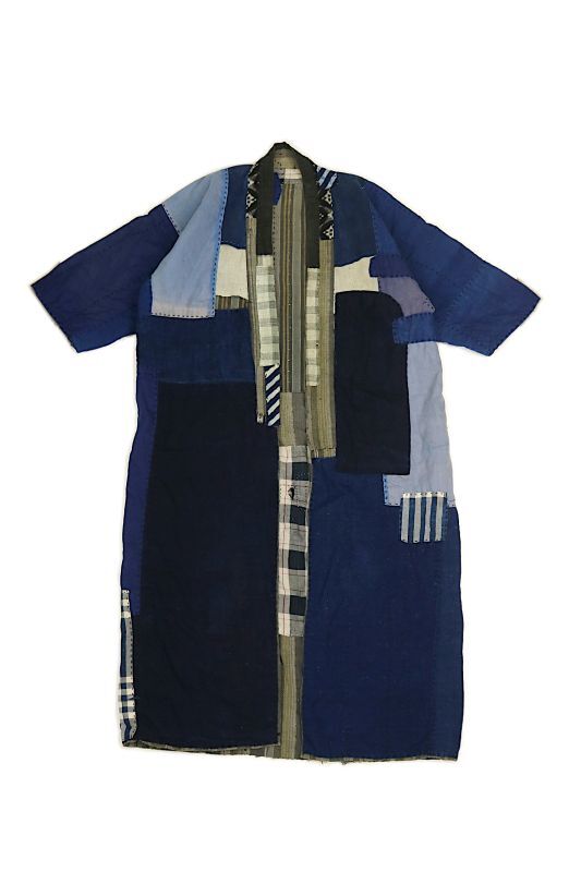 画像1: 【MITSUGU SASAKI】藍染古布　刺し子リペアのリバーシブル　ロング野良着（五分袖） (1)
